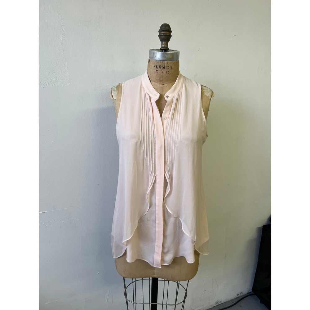 White House Black Market Pink Sleeveless Pintuck Pleat Tiered Blouse Small